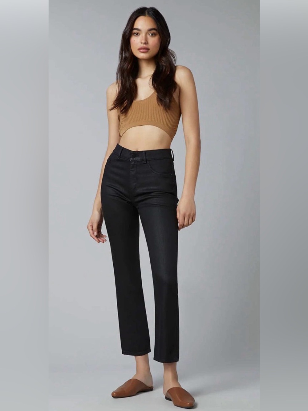 DL1961 Patti Straight High Rise Vintage Ankle Jean Black Waxed 24 MSRP $229